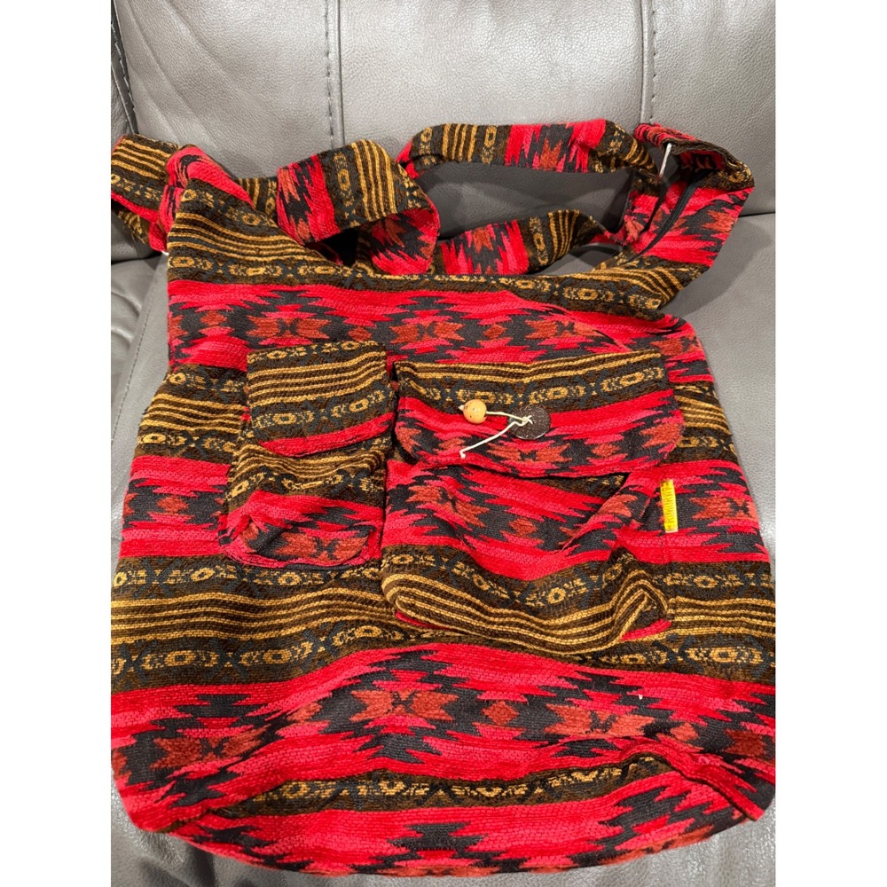 Rukura Red Southwestern‎ Woven Hobo Crossbody Bag Geometric Tribal Boho Slouchy